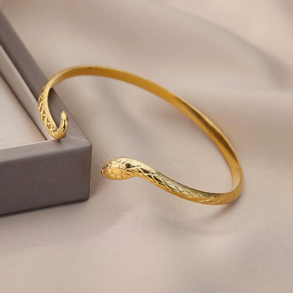 Vintage Snake Bangle Bracelet for Women Stainless Steel Snake Opening Bangle Animal Aesthetic Fashion Jewelry Pulseras Mujer