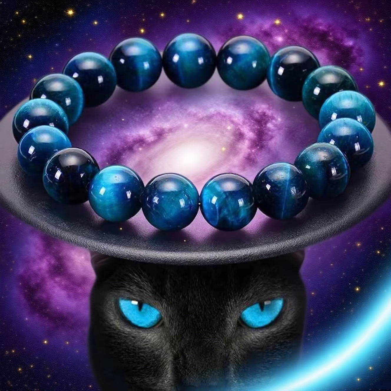 1 Pulsera Minimalista De Cuentas De Piedra De Ojo De Tigre Azul De 6/8/10Mm, Pulsera De Cuentas Redondas De Piedra Natural