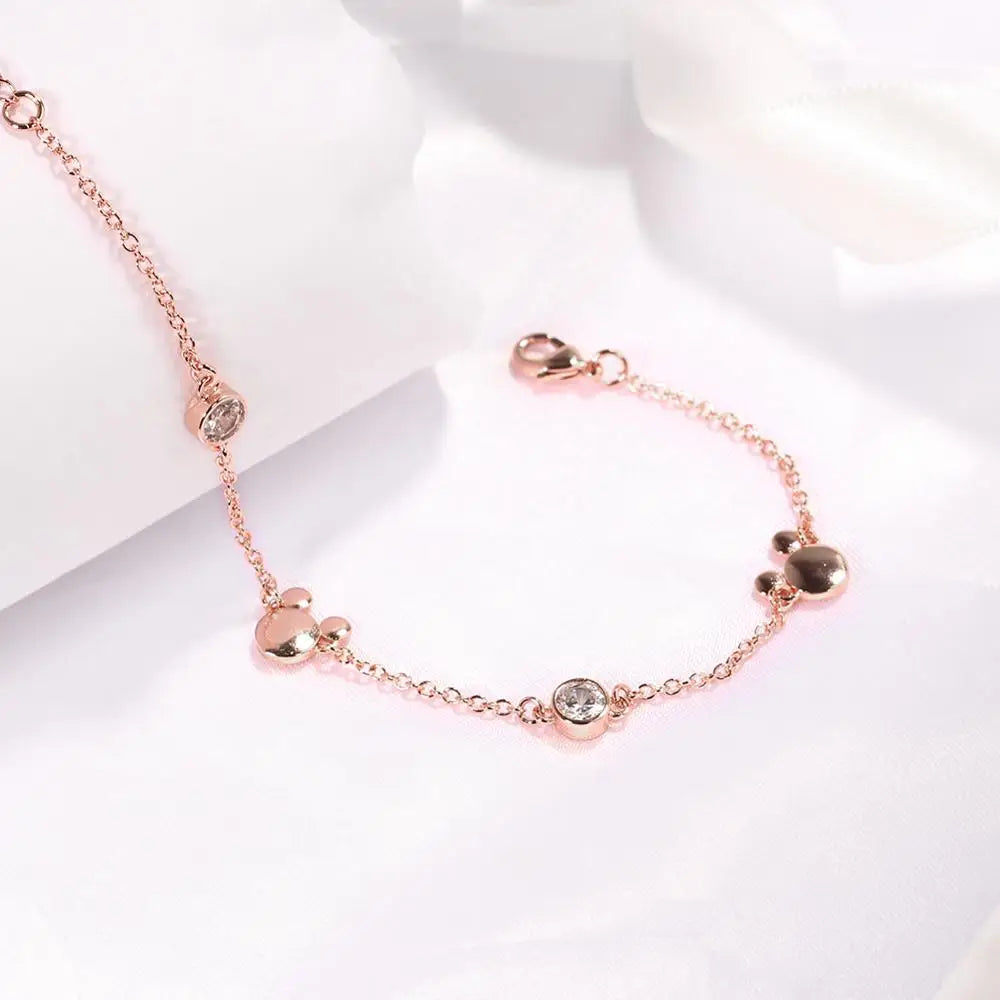 Charm Bracelets for Women Rose Gold Mickey Jewellery New Style Girl Fashion Tide Crystal Zircon Bracelet Jewelry Gift