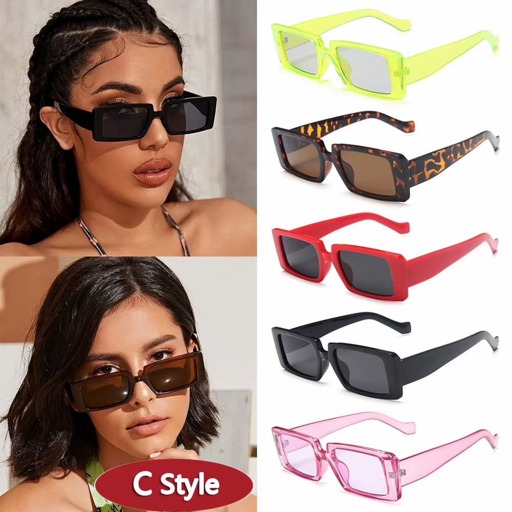 New Fashion Wide Frame Small Rectangle Sunglasses Female Shades Vintage Eyewear UV400 Candy Color Cycling Girls Boys Sun Glasses