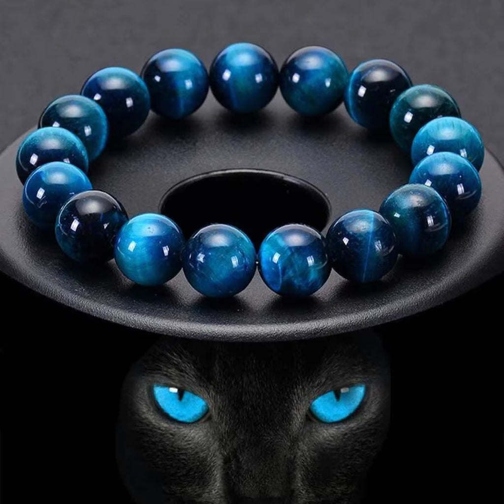 1 Pulsera Minimalista De Cuentas De Piedra De Ojo De Tigre Azul De 6/8/10Mm, Pulsera De Cuentas Redondas De Piedra Natural