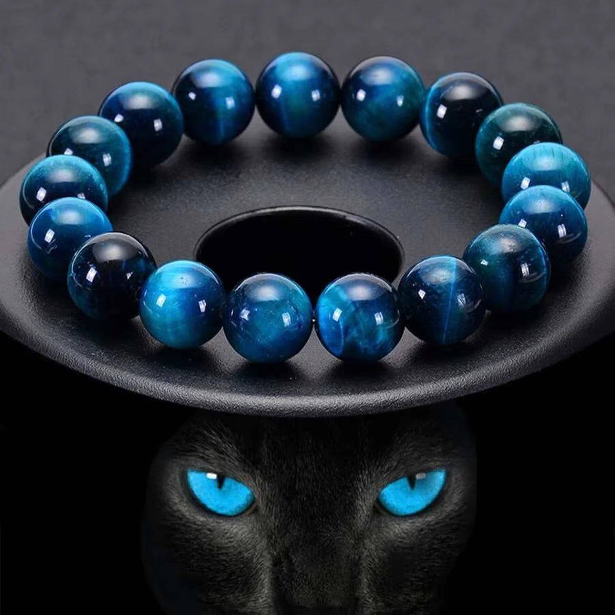 1 Pulsera Minimalista De Cuentas De Piedra De Ojo De Tigre Azul De 6/8/10Mm, Pulsera De Cuentas Redondas De Piedra Natural