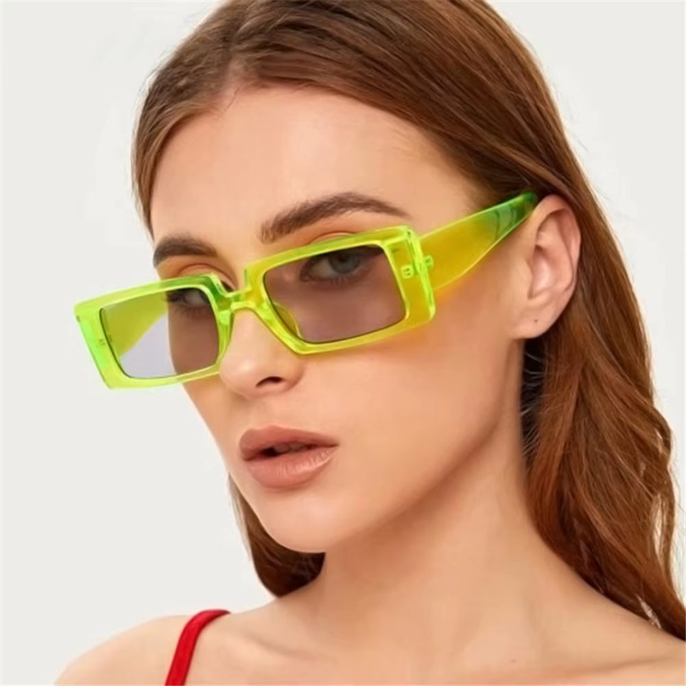 New Fashion Wide Frame Small Rectangle Sunglasses Female Shades Vintage Eyewear UV400 Candy Color Cycling Girls Boys Sun Glasses