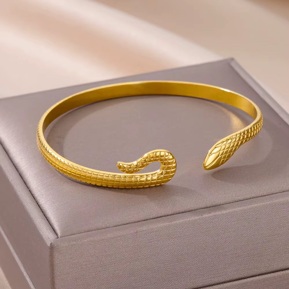 Vintage Snake Bangle Bracelet for Women Stainless Steel Snake Opening Bangle Animal Aesthetic Fashion Jewelry Pulseras Mujer