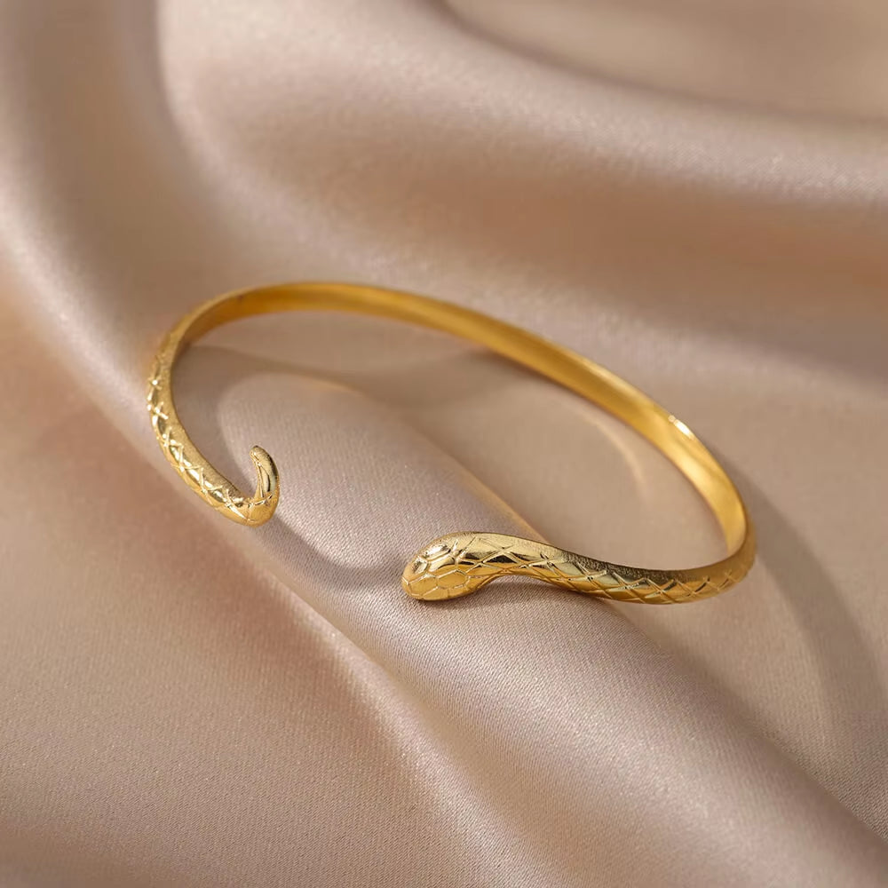 Vintage Snake Bangle Bracelet for Women Stainless Steel Snake Opening Bangle Animal Aesthetic Fashion Jewelry Pulseras Mujer