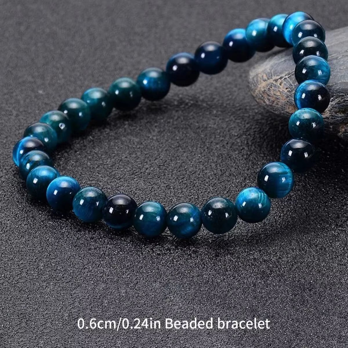 1 Pulsera Minimalista De Cuentas De Piedra De Ojo De Tigre Azul De 6/8/10Mm, Pulsera De Cuentas Redondas De Piedra Natural