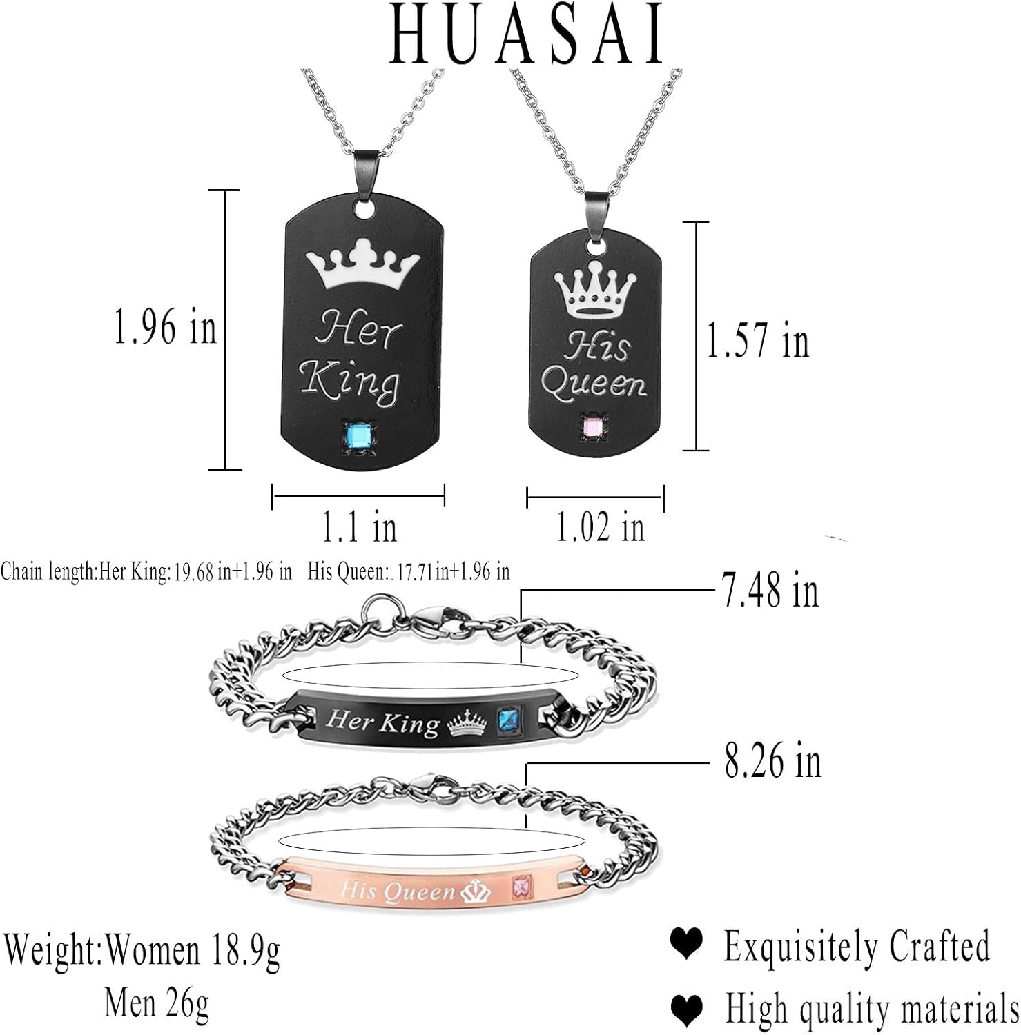 4Pcs Couple Necklaces Bracelets Matching Bracelets for Couples Jewelry Set for Women Trendy 2025