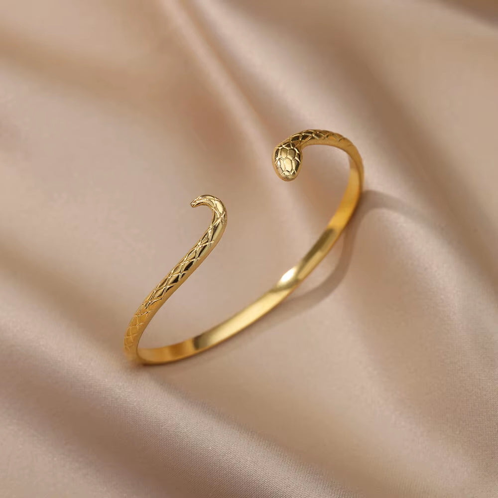 Vintage Snake Bangle Bracelet for Women Stainless Steel Snake Opening Bangle Animal Aesthetic Fashion Jewelry Pulseras Mujer