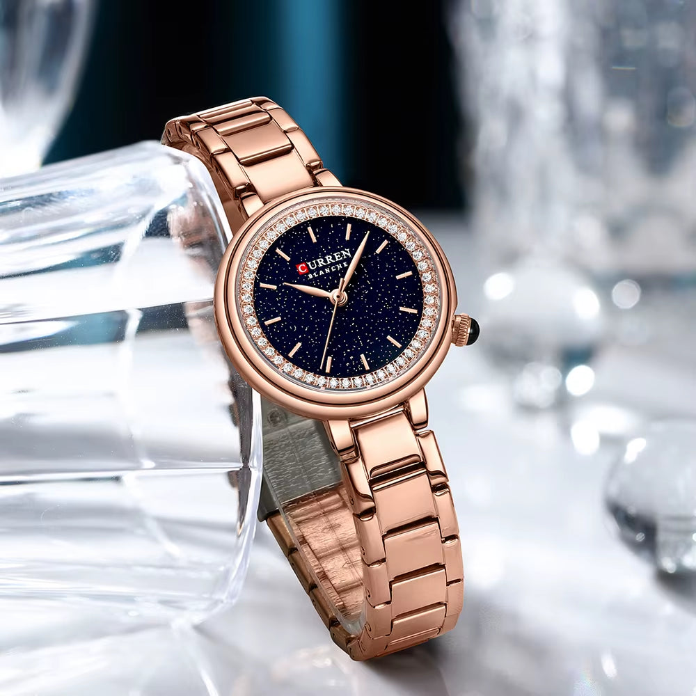 Luxury Watch Women Ring Necklace Earrings Rhinestone Fashion Wristwatch Female Casual Ladies Watches Bracelet 5PCS Set