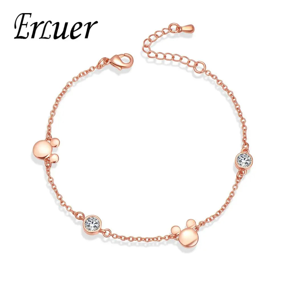 Charm Bracelets for Women Rose Gold Mickey Jewellery New Style Girl Fashion Tide Crystal Zircon Bracelet Jewelry Gift