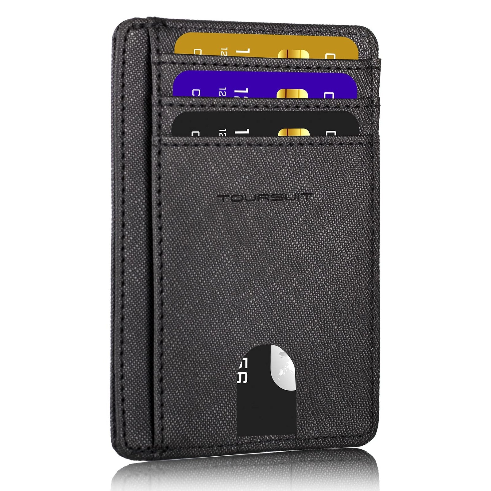 Cartera Delgada De Cuero Minimalista Con Bolsillo Frontal Bloqueo Rfid Taman...