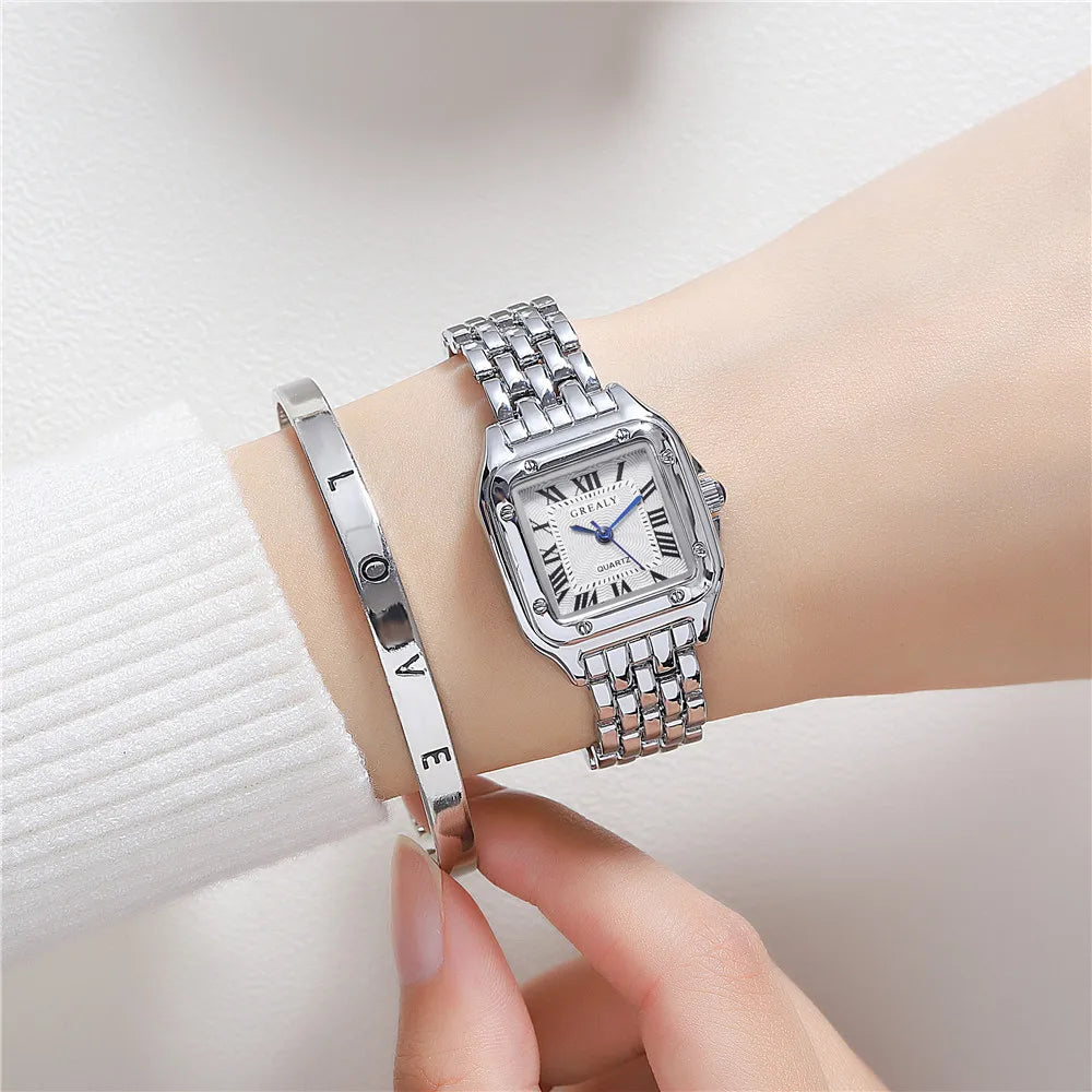 Women'S Fashion Square Watches Gold Alloy Strap 2025 Luxury Ladies Quartz Wristwatches Qualities Female Roman Scale Clock