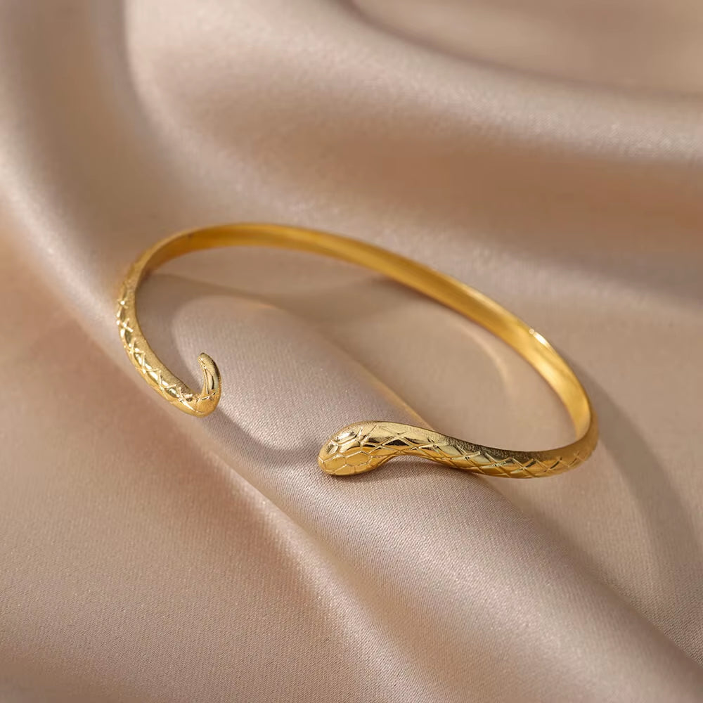 Vintage Snake Bangle Bracelet for Women Stainless Steel Snake Opening Bangle Animal Aesthetic Fashion Jewelry Pulseras Mujer