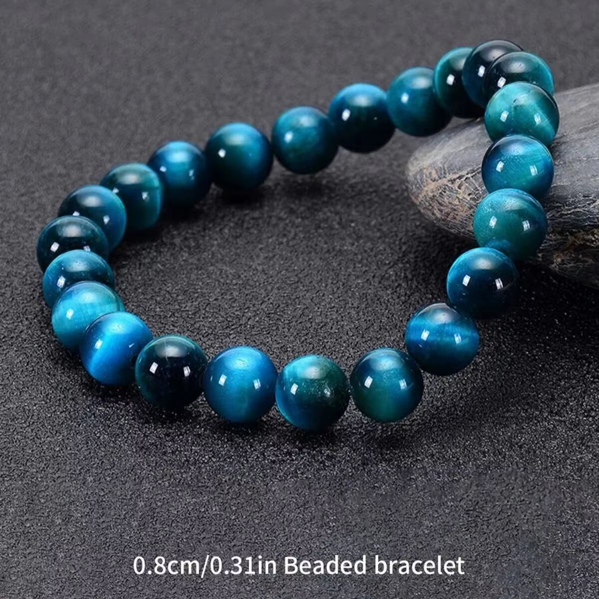 1 Pulsera Minimalista De Cuentas De Piedra De Ojo De Tigre Azul De 6/8/10Mm, Pulsera De Cuentas Redondas De Piedra Natural