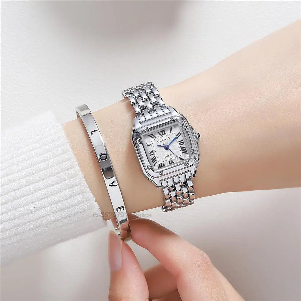 Women'S Fashion Square Watches Gold Alloy Strap 2025 Luxury Ladies Quartz Wristwatches Qualities Female Roman Scale Clock