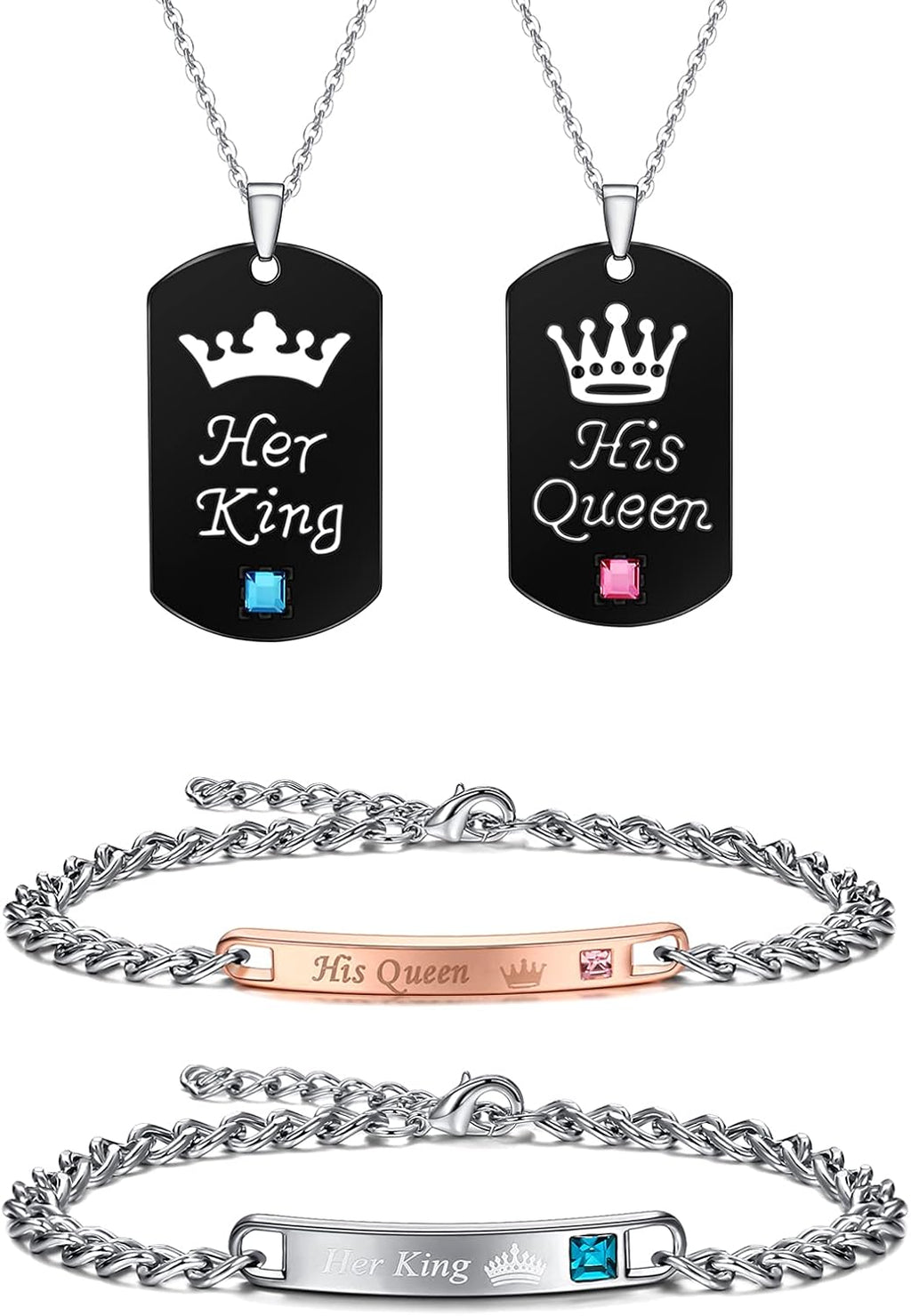 4Pcs Couple Necklaces Bracelets Matching Bracelets for Couples Jewelry Set for Women Trendy 2025