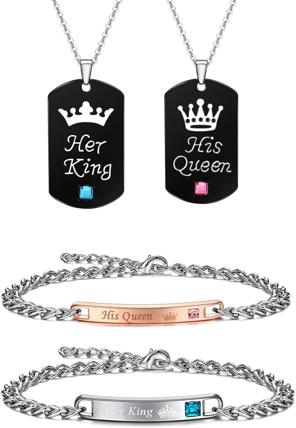 4Pcs Couple Necklaces Bracelets Matching Bracelets for Couples Jewelry Set for Women Trendy 2025