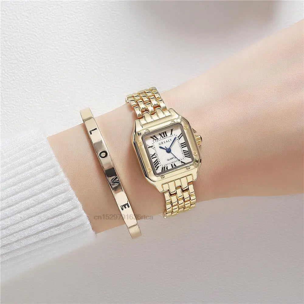 Women'S Fashion Square Watches Gold Alloy Strap 2025 Luxury Ladies Quartz Wristwatches Qualities Female Roman Scale Clock