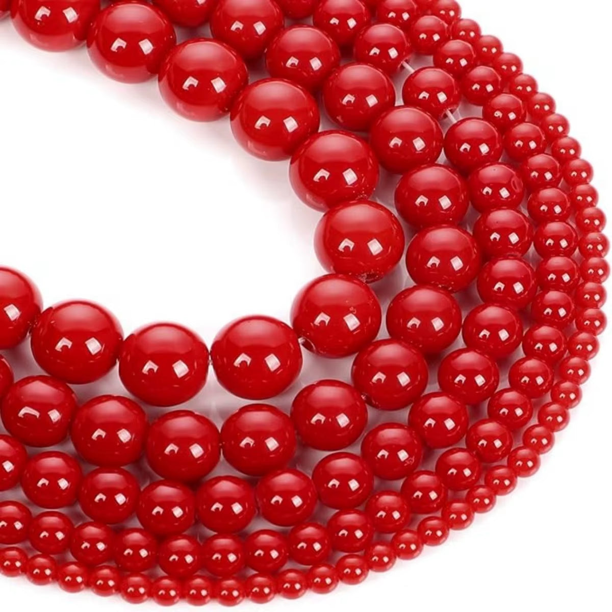 Red Coral Gless Stone Beads round Loose Spacer Beads for Jewelry Making DIY Charms Bracelet Necklace Accessories 6 8 10Mm