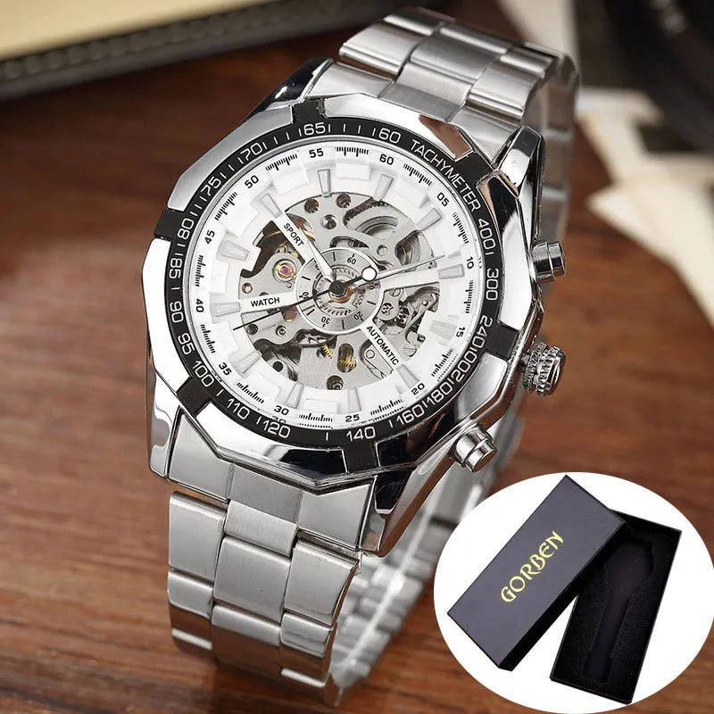 Skeleton Sports Automatic Stainless Steel Bracelet Chinese Mechanical Wrist Watches Mens Luxury Top Brand Gold Black Silver Gift