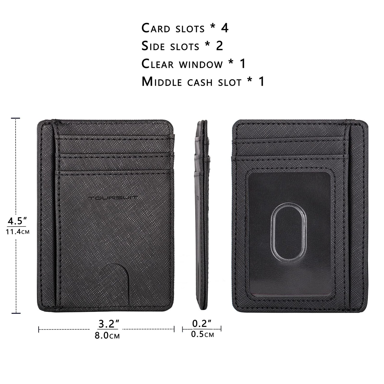 Cartera Delgada De Cuero Minimalista Con Bolsillo Frontal Bloqueo Rfid Taman...