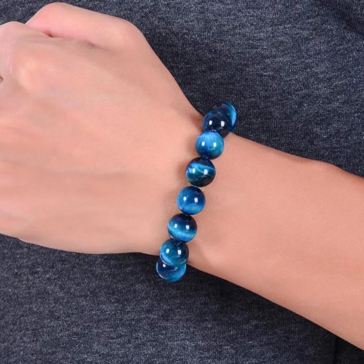 1 Pulsera Minimalista De Cuentas De Piedra De Ojo De Tigre Azul De 6/8/10Mm, Pulsera De Cuentas Redondas De Piedra Natural