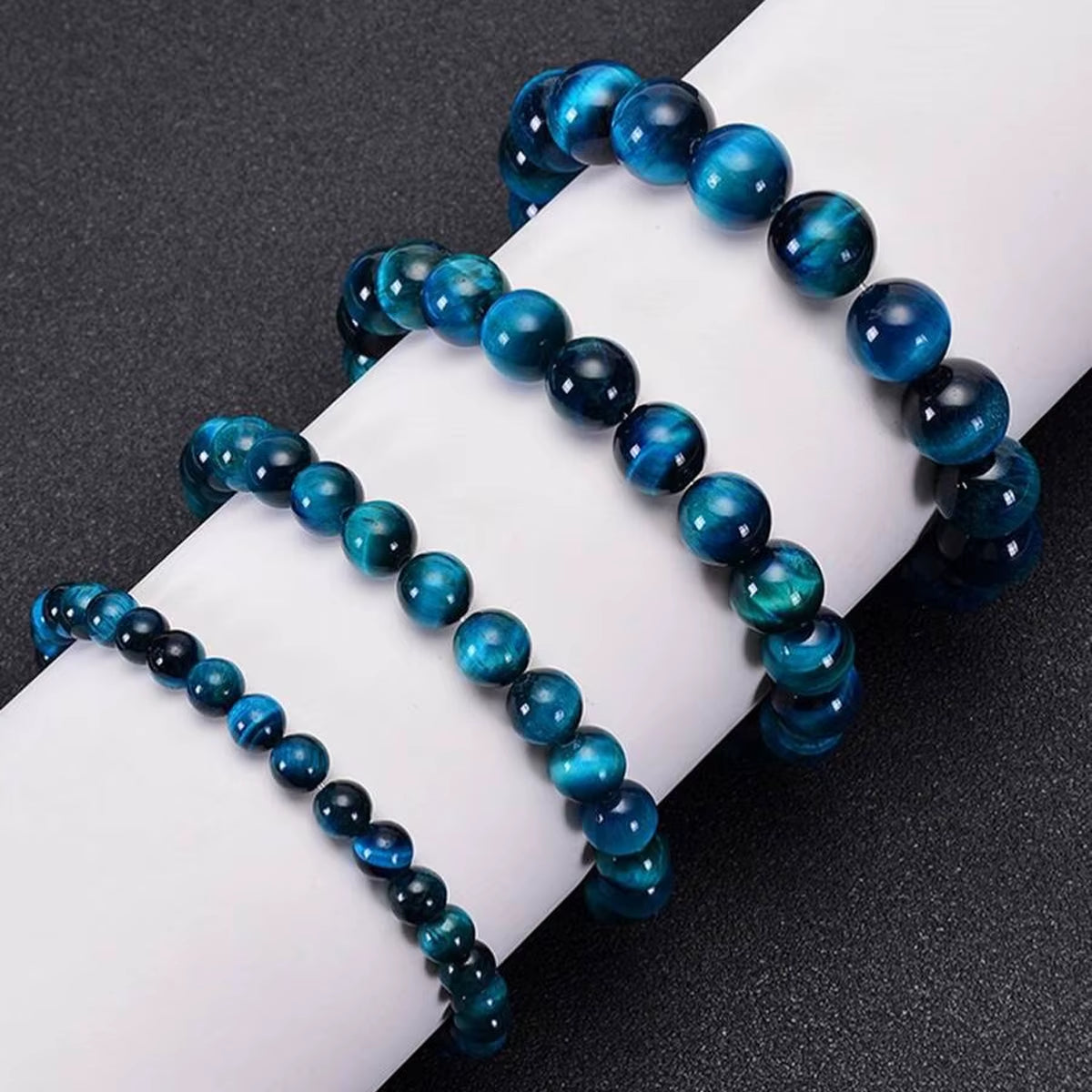 1 Pulsera Minimalista De Cuentas De Piedra De Ojo De Tigre Azul De 6/8/10Mm, Pulsera De Cuentas Redondas De Piedra Natural