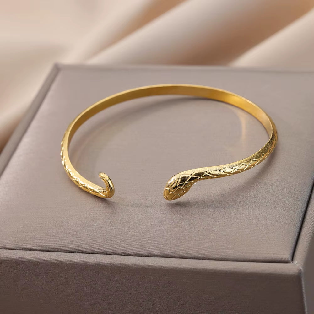 Vintage Snake Bangle Bracelet for Women Stainless Steel Snake Opening Bangle Animal Aesthetic Fashion Jewelry Pulseras Mujer
