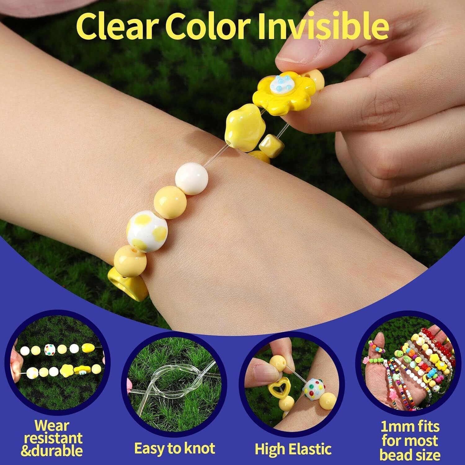 Cordon De Cuerda De Pulsera Elastica De 1 MM Cordon De Cuentas De Estiramiento