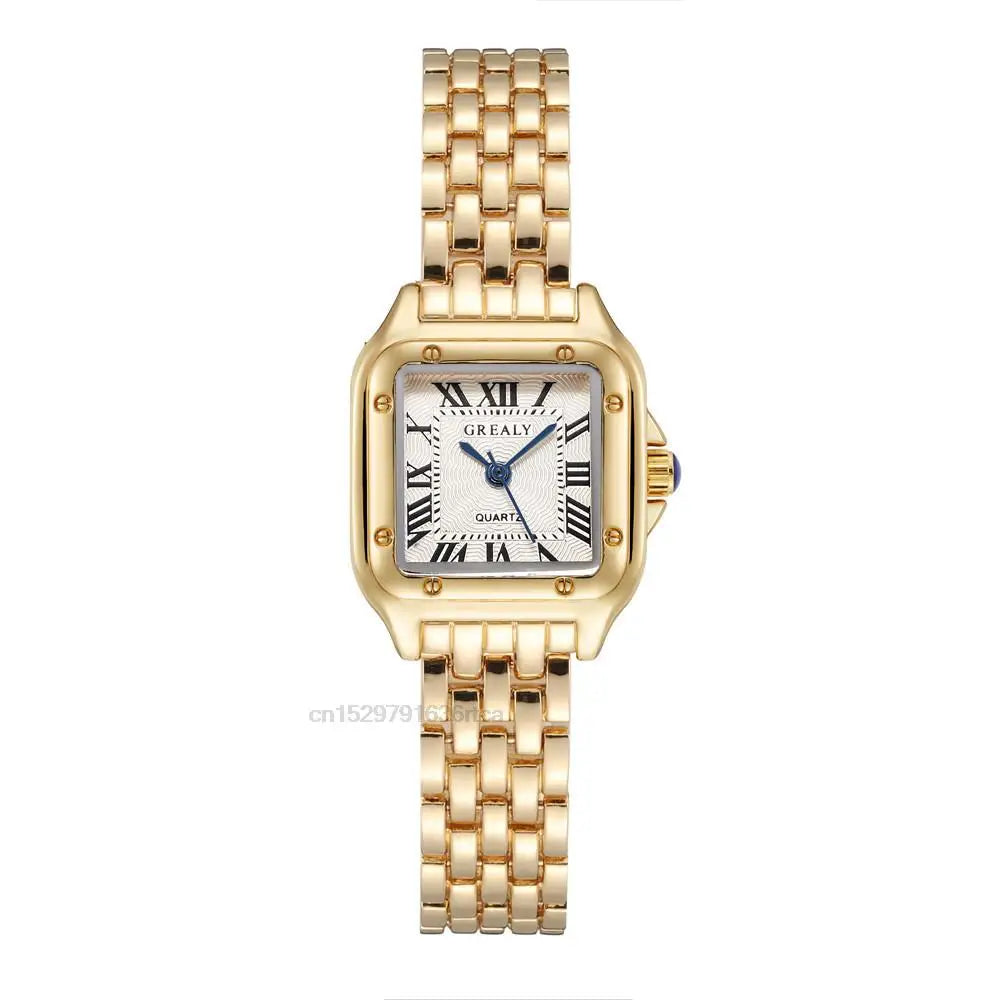 Women'S Fashion Square Watches Gold Alloy Strap 2025 Luxury Ladies Quartz Wristwatches Qualities Female Roman Scale Clock