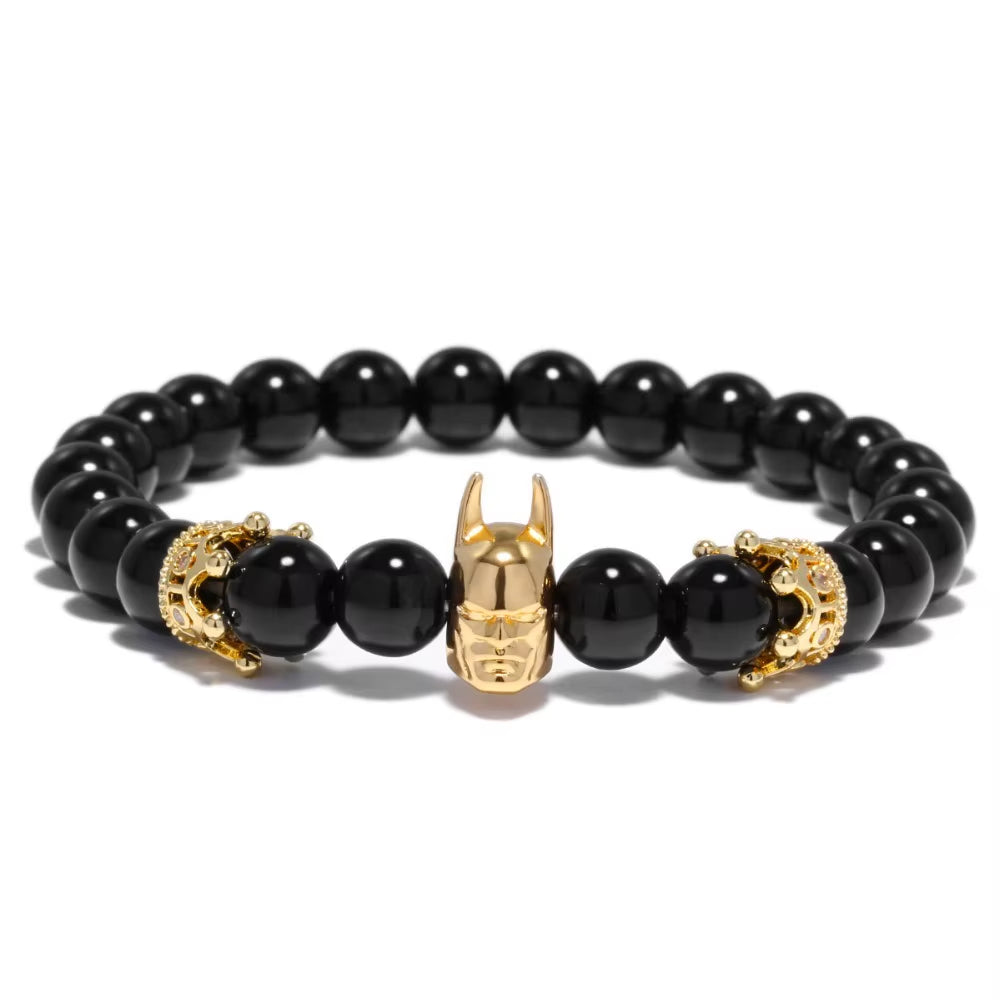 Trendy Bracelet Male Natural Volcanic Hematite Tiger Eye Braclets Zirconia Strand Braslet Men Accessories Pulseras Crown Braclet
