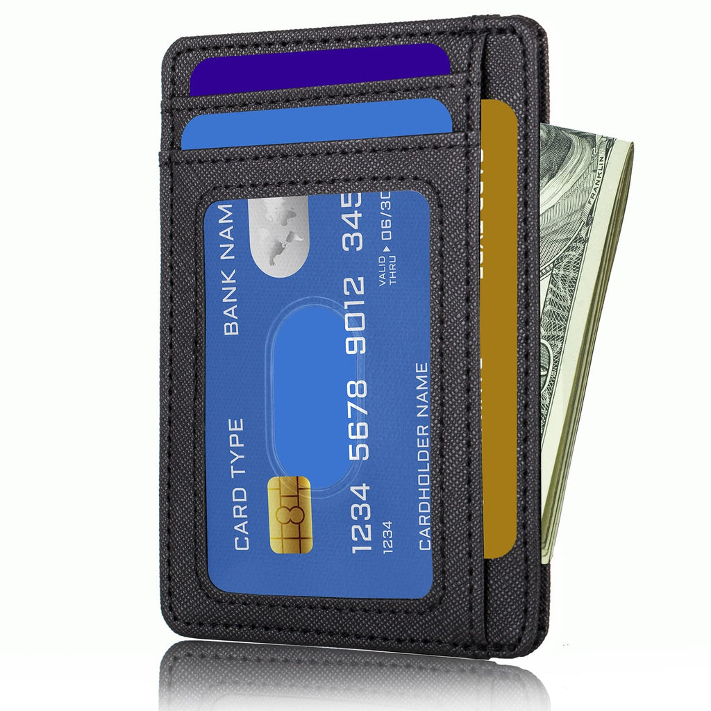 Cartera Delgada De Cuero Minimalista Con Bolsillo Frontal Bloqueo Rfid Taman...